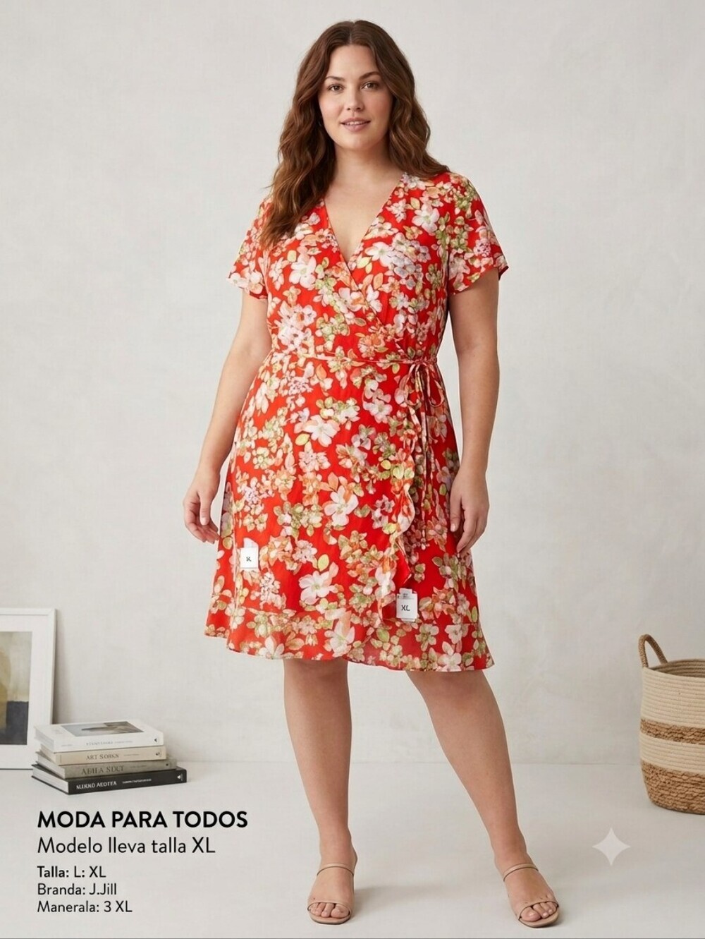 J. Jill Red Floral Wrap Dress